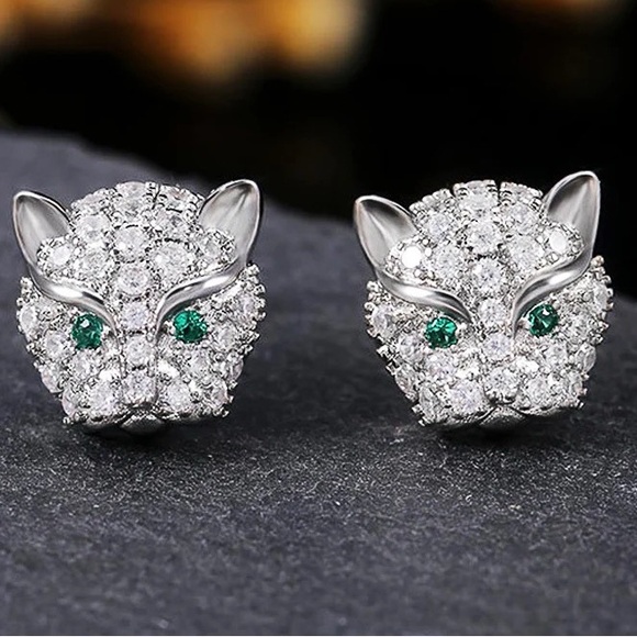 Tsavorite & Diamond Cheetah Stud Earrings - Picture 2 of 16
